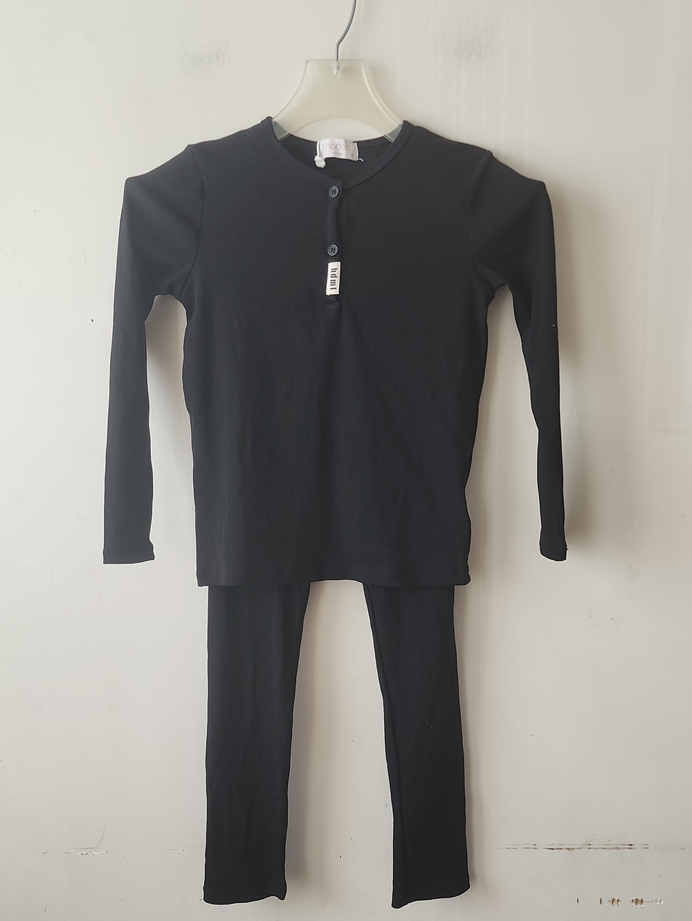 Black Kids Matching Long-Sleeve Top & Leggings Set